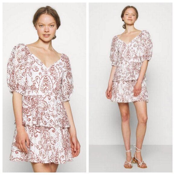 TED BAKER Elizaaa Broderie Mini Dress With Puff Sleeves White Print 8-10 US NWT - Picture 5 of 13